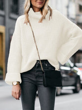 Womens Oversized Black Turtleneck Sweater with Flared Sleeves - Comfortable Acrylic Knit for Fall Fashion 1