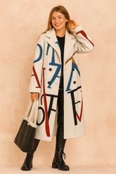 Aya | Long Coat with Geometric Accent 0