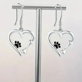 Heart and paw earrings – silver with black enamel 0