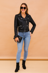 Natalia | Short biker jacket with belt 0
