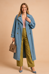 Olga | Long denim trench coat with belt 0