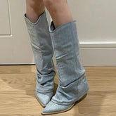 Slouchy Denim Knee-High Boots for Women – Chic & Comfortable 0