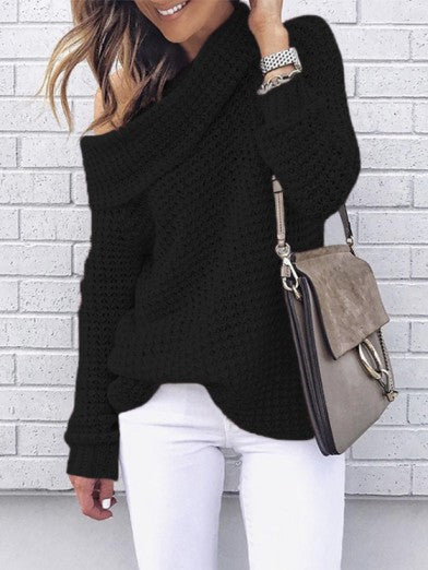 Womens Oversized Off-Shoulder Sweater - Chic Knit Wool Pullover for Autumn Fashion 1