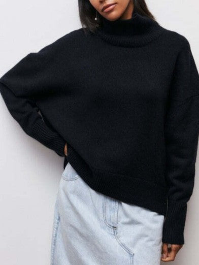 Womens Black Turtleneck Sweater Elegant Warm Comfortable 3