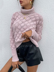 Modern Women's Turtleneck Sweater in Soft Knit with Rhombus Pattern – Cozy Slim Fit in Delicate Pink 2