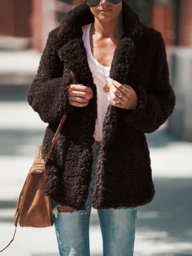 Womens Long Faux Fur Jacket with Lapel Collar – Stylish Winter Coat for Women, Warm and Elegant, Available in Sizes S to 5XL 5