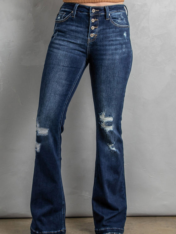 Plus Size High Waist Ripped Flare Pants 4