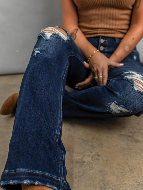 Plus Size High Waist Ripped Flare Pants 1