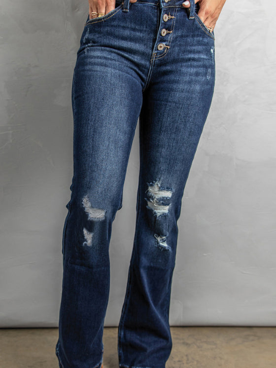 Plus Size High Waist Ripped Flare Pants 2