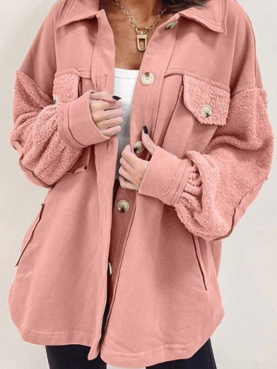 Womens Green Oversized Shacket with Exposed Seams and Elbow Patches 3