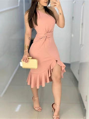 Chic Asymmetrical Maxi Dress for Women - One-Shoulder Summer Wedding Guest Dress, Comfortable Polyester 1