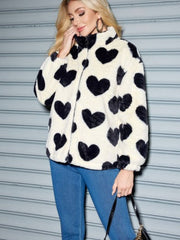Womens Fleece Jacket - Heart Print Chunky Cardigan 4