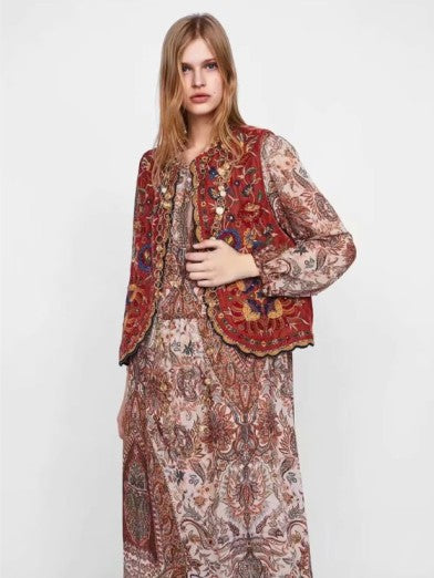Womens Autumn-Winter Embroidered Ethnic Velvet Jacket 1