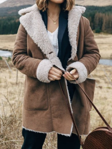 Womens Long Sleeve Shawl Collar Plush Jacket 1