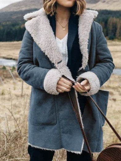Womens Long Sleeve Shawl Collar Plush Jacket 4