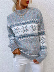 Womens Half Turtleneck Sweater with Snowflake Pattern 2