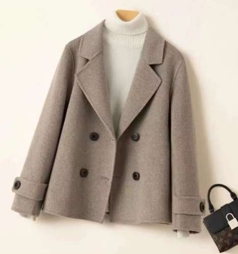 Women's winter coat, short, double-breasted, oversize