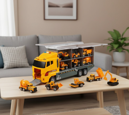 Set de jeu véhicules de construction portables pour enfants – Mini camions, pelleteuses et mallette de transport facile