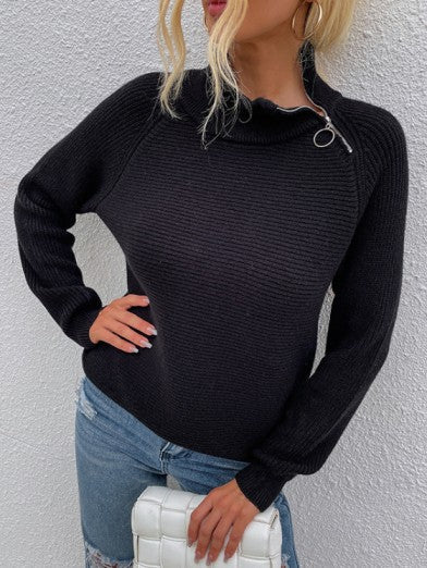 Black Turtleneck Women's Sweater - Arctic Velvet Zip-Up Design, Soft Fabric, Versatile Fit for Stylish Layering 5
