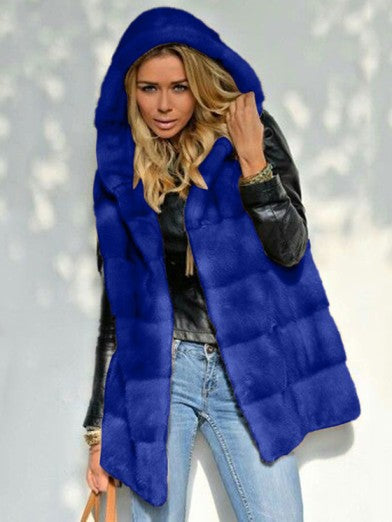 Womens Long Faux Fur Jacket with Hood 1