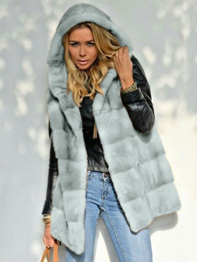 Womens Long Faux Fur Jacket with Hood 2