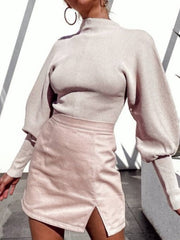 Womens Black Turtleneck Sweater with Puff Sleeves - Soft Knit Fall Fashion Essential 3