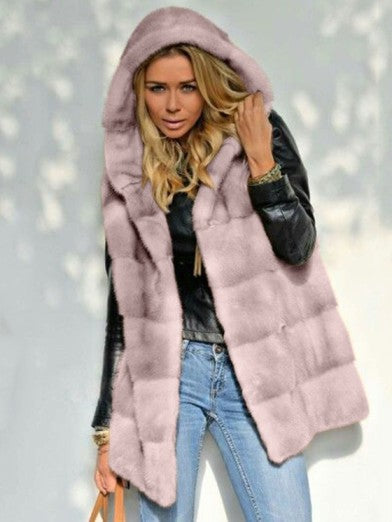 Womens Long Faux Fur Jacket with Hood 5