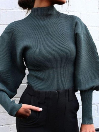 Womens Black Turtleneck Sweater with Puff Sleeves - Soft Knit Fall Fashion Essential 1