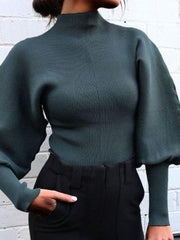 Womens Black Turtleneck Sweater with Puff Sleeves - Soft Knit Fall Fashion Essential 1