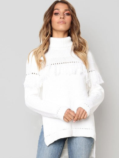 Fringed Turtleneck Sweater - Chic and Comfortable Elegance 1