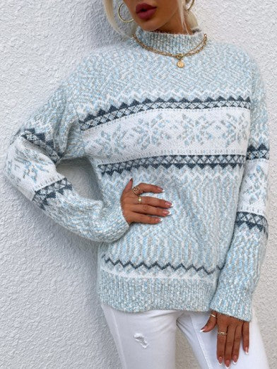 Womens Half Turtleneck Sweater with Snowflake Pattern 3