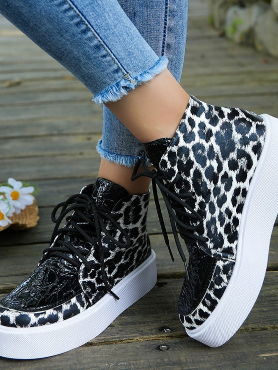 Womens High Top Leopard Print Platform Lace-Up Casual Shoes – Comfortable Ankle Support and Trendy Design 3