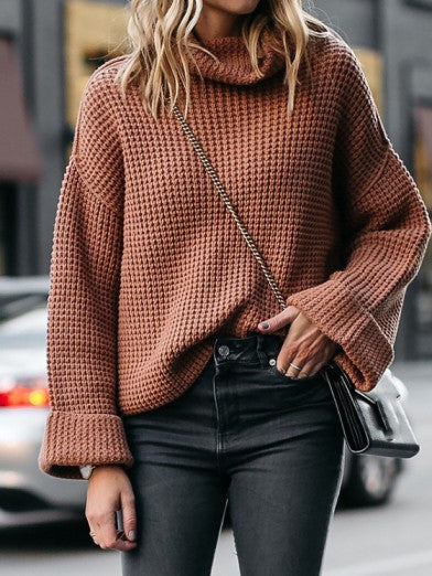 Womens Oversized Black Turtleneck Sweater with Flared Sleeves - Comfortable Acrylic Knit for Fall Fashion 6