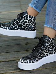 Womens High Top Leopard Print Platform Lace-Up Casual Shoes – Comfortable Ankle Support and Trendy Design 4