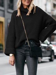 Womens Oversized Black Turtleneck Sweater with Flared Sleeves - Comfortable Acrylic Knit for Fall Fashion 4