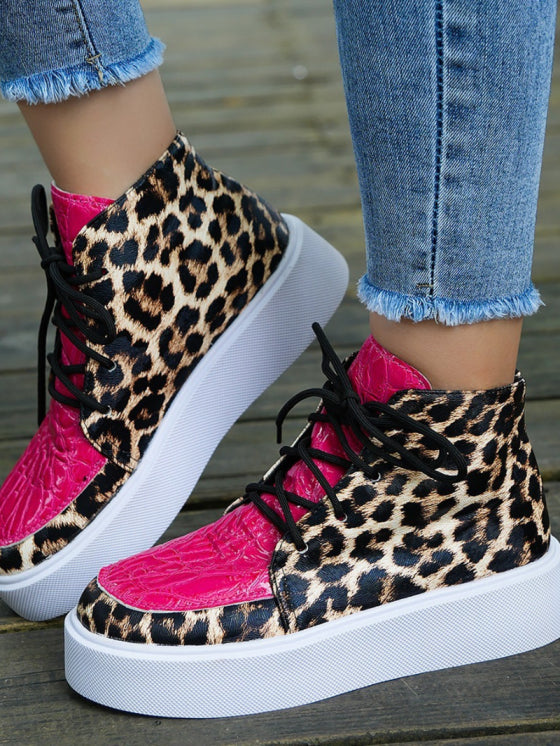 Womens High Top Leopard Print Platform Lace-Up Casual Shoes – Comfortable Ankle Support and Trendy Design 1