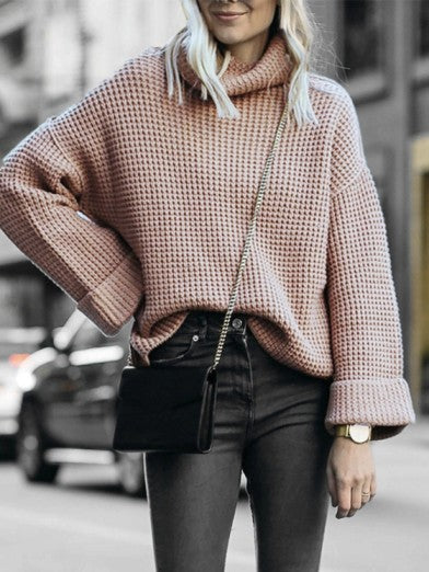 Womens Oversized Black Turtleneck Sweater with Flared Sleeves - Comfortable Acrylic Knit for Fall Fashion 3