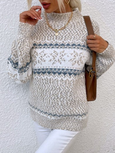 Womens Half Turtleneck Sweater with Snowflake Pattern 1