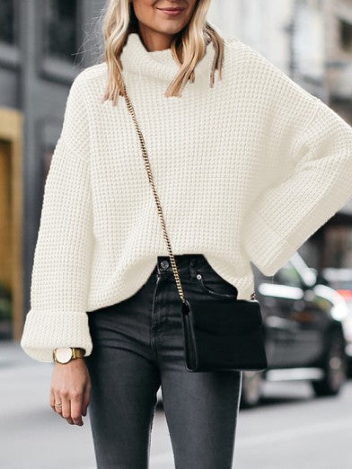 Womens Oversized Black Turtleneck Sweater with Flared Sleeves - Comfortable Acrylic Knit for Fall Fashion 1