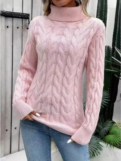 Women's Black Cable Knit Turtleneck Sweater – Cozy Medium-Weight Winter Knitwear for Casual and Semi-Formal Style 1