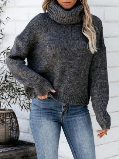Womens Oversized Black Turtleneck Sweater - Soft Knit Comfort for Casual Wear 1