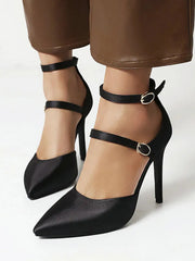 Stiletto Heel Pumps with Buckle Strap and Openwork Design 3