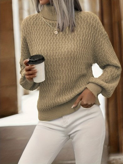 Womens Oversized Chunky Knit Turtleneck Sweater – Cozy Checkered Design for Winter Warmth and Style 1