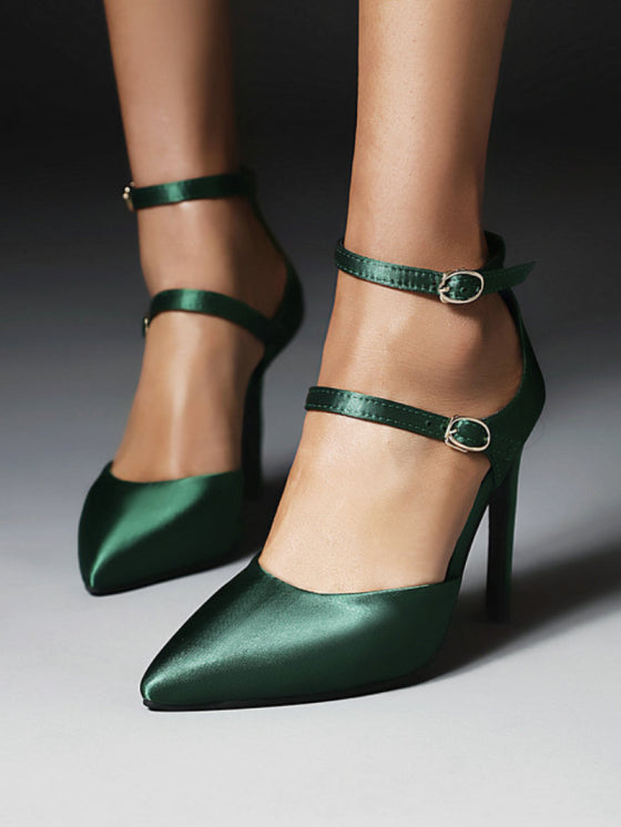 Stiletto Heel Pumps with Buckle Strap and Openwork Design 2
