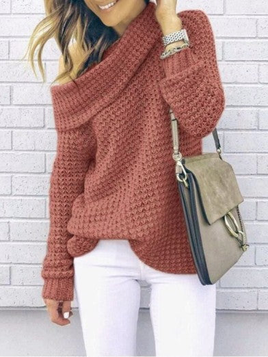 Womens Oversized Off-Shoulder Sweater - Chic Knit Wool Pullover for Autumn Fashion 4