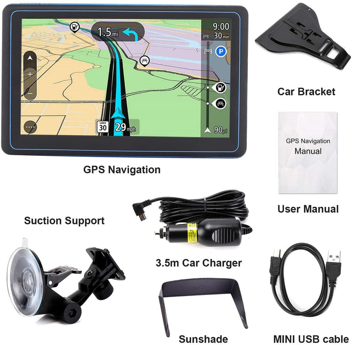 7 Sat Nav for Car and Truck with Real-Time Traffic Updates, Pre-Loaded Maps, Voice Guidance, and Lane Advice 7