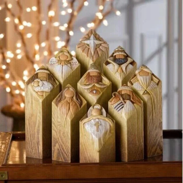 9pcs Heaven Nativity Tree Pillar Statues 0