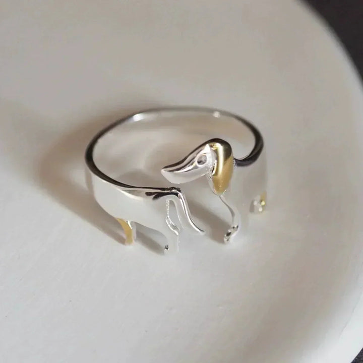 Adjustable Dachshund Ring – Silver Artistic Ring with Open Design 0