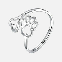 Adjustable Silver Heart and Paw Ring - Delicate Design for Animal Lovers 0