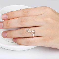 Adjustable Silver Heart and Paw Ring - Delicate Design for Animal Lovers 1